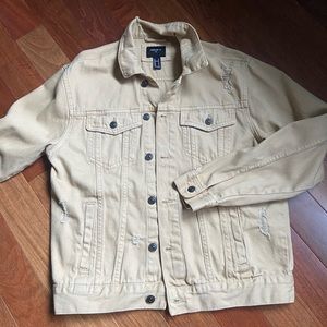 Forever 21 Distressed Beige Jean Jacket Mens Medium
